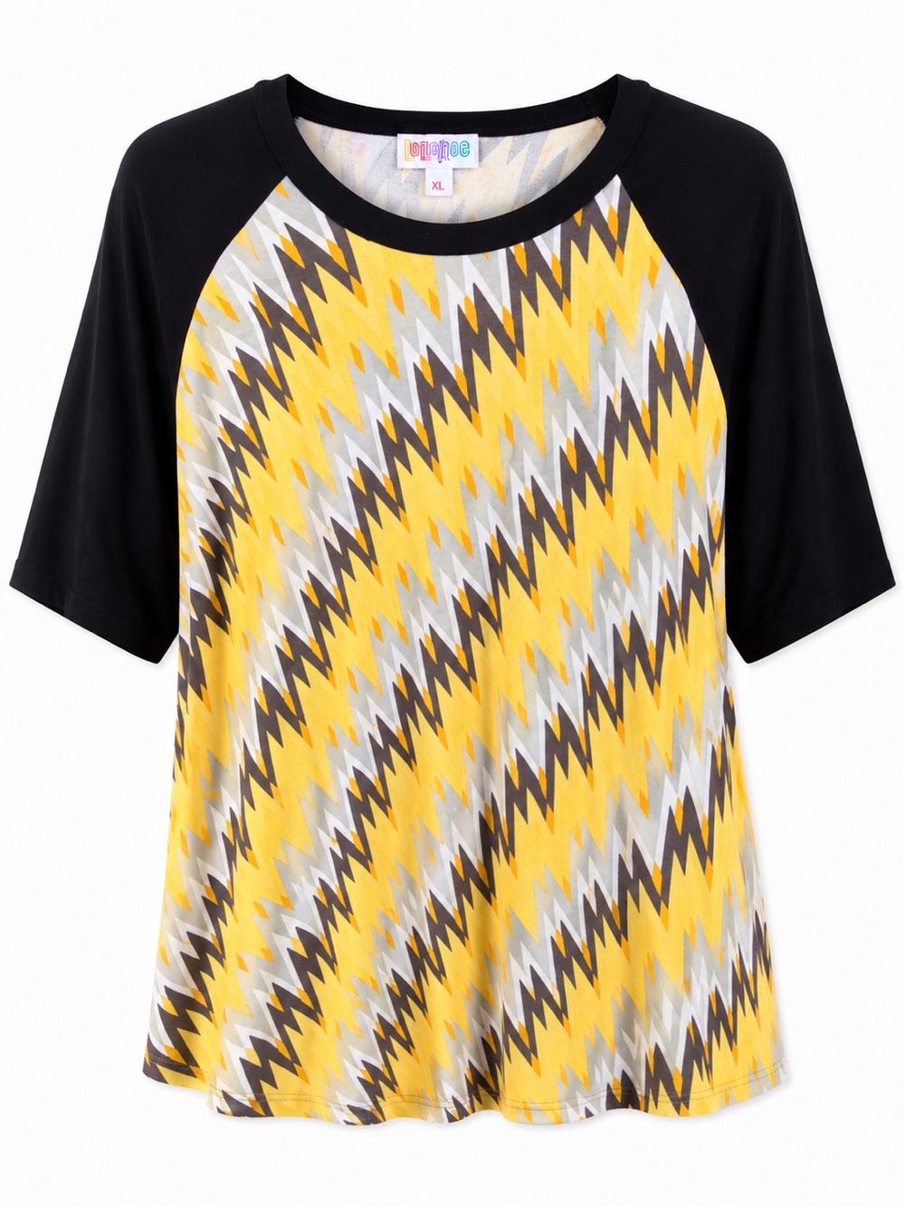 Yellow Chevron Raglan Top with Black Sleeves